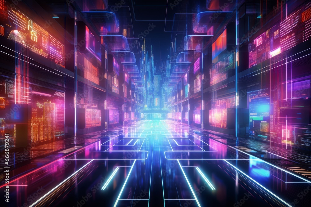Poster futuristic tech concept with neon colors. technology, data connection background