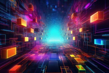 Futuristic tech illustration with neon colors. Technology, data connection background