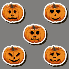 Illustration on theme sticker for celebration holiday Halloween with orange pumpkins