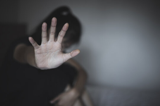 Concept of stop sexual harassment and violence against women, rape and sexual abuse concept, STOP gesture with hand, Stop drugs, human rights violations, human trafficking.