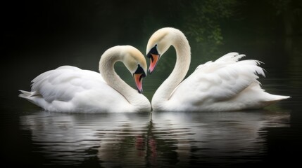 Two swans forming a heart shape in the water