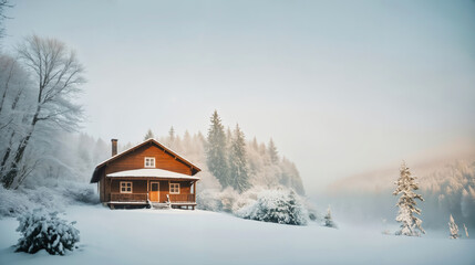 Winter Forest Wooden House