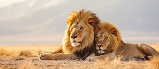 Obraz premium Lions embrace in Ngorongoro Conservation Area in Tanzania