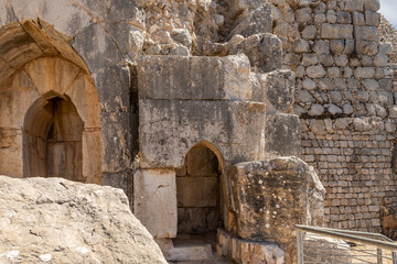 A guard  room near the main gate to the ruins of the medieval fortress of Nimrod - Qalaat al-Subeiba, located near the border with Syria and Lebanon in the Golan Heights, in northern Israel