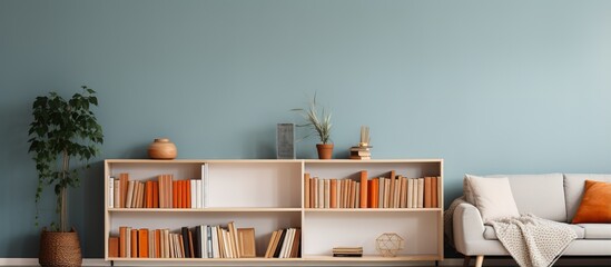 Modern books on living room bookshelf