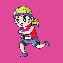 Cartoon Vector illustration of female running athletes. Vector of Girl marathon runner illustration. Cartoon Female Runner illustration.