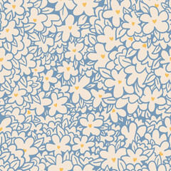Line flowers blur on beige background vector seamless pattern. Design for decoration, wall decor, wallpaper, cover, banner, poster, card.