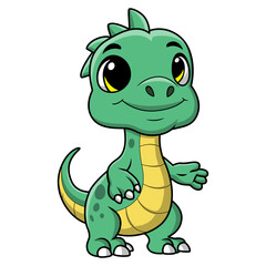 Cute green dinosaur cartoon on white background