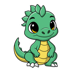 Cute green dinosaur cartoon on white background