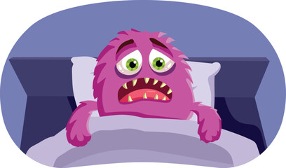 Monster Sleeping and Having a Nightmare Funny Vector Cartoon Illustration. Hilarious spooky creature feeling tired and insomniac due to fear and phobias
