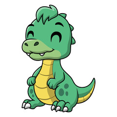 Cute green dinosaur cartoon on white background