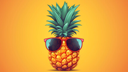 Hand drawn cartoon pineapple illustration wearing sunglasses
