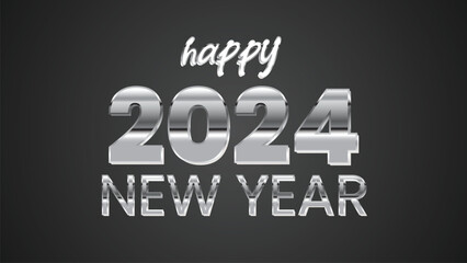 Happy New Year 2024 silver text effect. Vector illustration background for new year's eve and new year resolutions and happy wishes