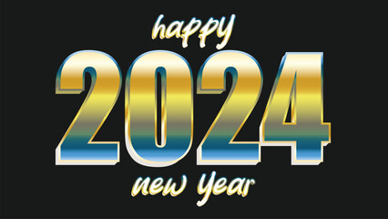 Happy New Year 2024 chrome metallic text effect. Vector illustration background for new year's eve and new year resolutions and happy wishes