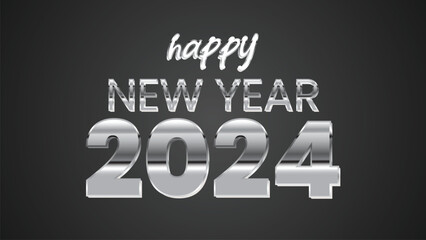 Happy New Year 2024 silver text effect. Vector illustration background for new year's eve and new year resolutions and happy wishes