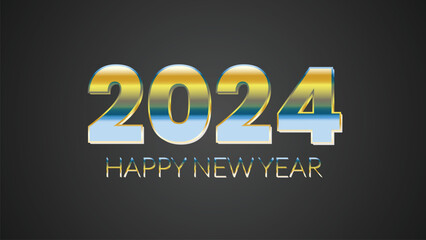 Happy New Year 2024 chrome metallic text effect. Vector illustration background for new year's eve and new year resolutions and happy wishes