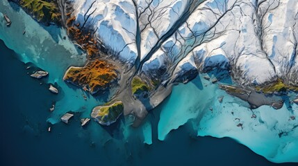 Environmental Sciences: A satellite image of a melting glacier in the polar region. - Powered by Adobe