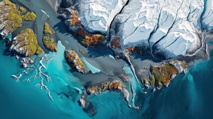 Environmental Sciences: A satellite image of a melting glacier in the polar region. - Powered by Adobe
