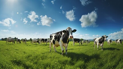Livestock Farming: A herd of dairy cows grazing in a lush, green pasture.