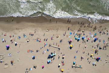 Aerial shot of the free beach in summer