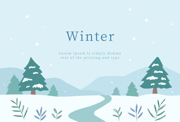 Winter template.Landscape with snow and tree for card,banner - obrazy, fototapety, plakaty