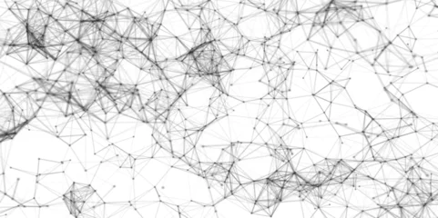 Fotobehang Futuristic animation on a black and white background Lines, points, and polygons Looped footage. Abstract white background with moving dots and lines Network connection structure. © Phenomena