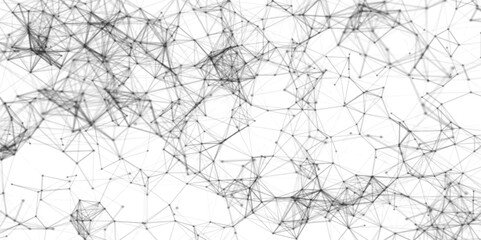 Futuristic black and white background Lines, points, and polygons  Abstract white background with dots and lines Network connection structure.