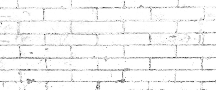 Vector black and white brick wall background, distressed overlay texture of old brickwork, grunge transparent background.