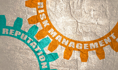 Influence of risk management on reputation concept. Text on the mechanism of gears.