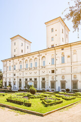 Rear facade of the Galleria Borghese in Villa Borghese, Rome