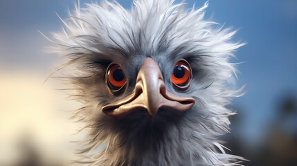 Fototapeta premium Fluffy bird with intense orange eyes.