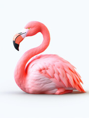 A 3D Cartoon Flamingo Sleeping Peacefully on a Solid Background