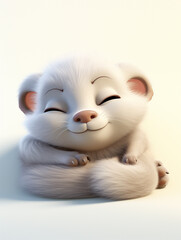 A 3D Cartoon Ferret Sleeping Peacefully on a Solid Background