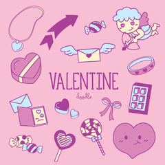 Doodle of Valentine's Day items. Hand drawing vector illustration of Valentine's Day.