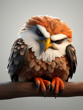 A 3D Cartoon Hawk Sleeping Peacefully on a Solid Background