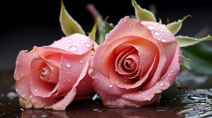 pink rose with water drops HD 8K wallpaper Stock Photographic Image 