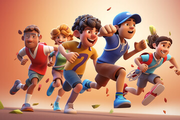 School kids playing abstract 3d rendered