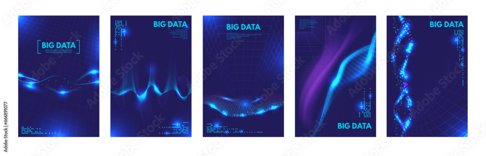 Poster abstract data flow poster. digital technology graph, sound waves and dynamic geometric tech backgrou
