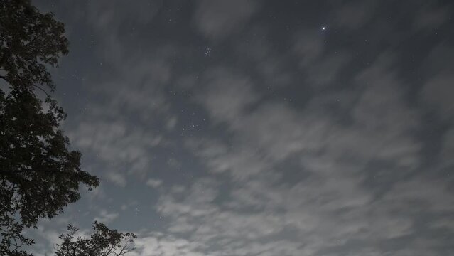 Clouds And Stars Moving Across Night Sky, Time Lapse From Rooftop