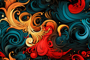 abstract background with swirls and waves in blue and orange colors