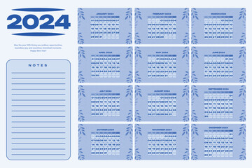 2024 calendar template editable vector