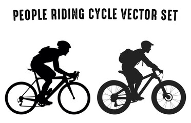 Two boys riding bicycle Silhouette vector art, Cycling Silhouettes Clipart, Cyclists Riding Bicycle black Silhouette