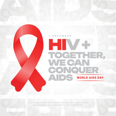 World AIDS Day 1st December social media post banner with red ribbon social media post