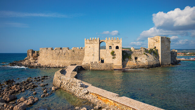Travel destination, tour tourism in Greece- Methoni castle,  Peloponnese, Messinia