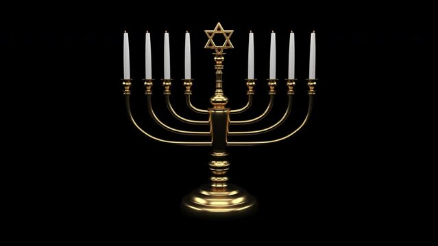 A Gold Hanukkiah with White Candles on transparent alpha channel for easy drag and drop use!