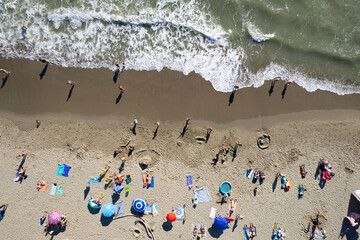 Aerial shot of the free beach in summer