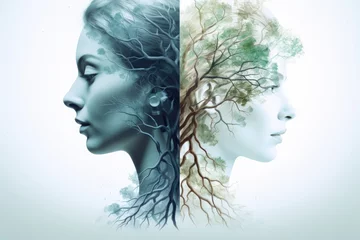 Poster Double exposure of female face with tree and roots. Conceptual image, Healthcare and medicine concept. Double exposure, AI Generated © Ifti Digital