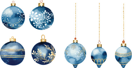 Set of Christmas balls blue color