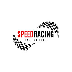 Speed racing motocross silhouette race flag logo vector design template