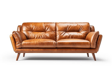 Soft brown leather sofa modern design isolated on white background